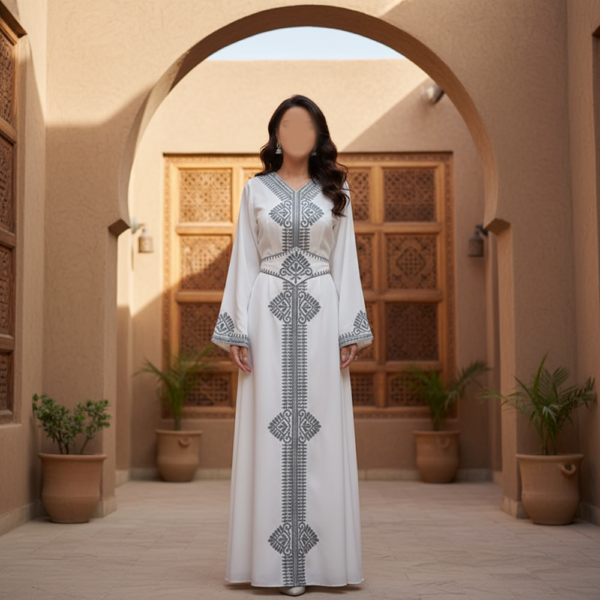 جلابية تفته حرير على تطريز كمبيوتر