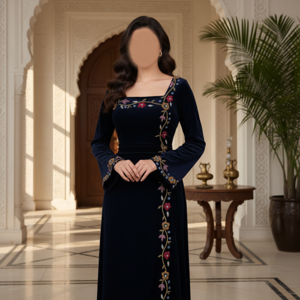 جلابية مخمل كوري +تطريز يدوي